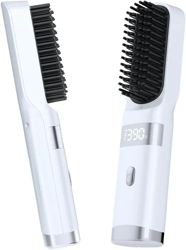 Cepillo alisador de pelo inalámbrico (blanco)
