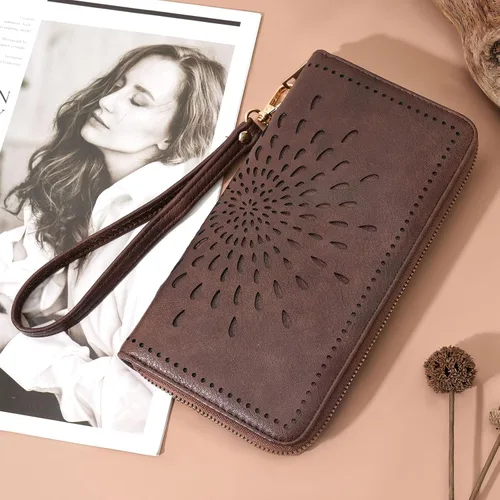 Miniatura 2 de APHISON Billetera para mujer, gran capacidad, monedero, tarjetero, RFID, pulsera, teléfono, cremallera, moneda, bolsillo de viaje