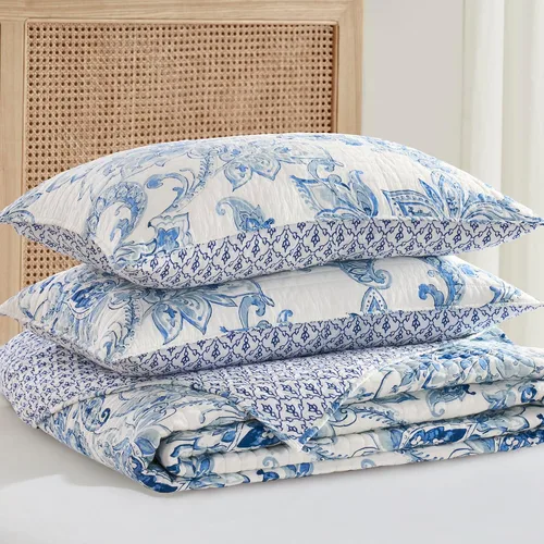 Miniatura 5 de Levtex Home - Juego de colcha Bennett - Colcha individual (80 x 106 pulgadas) y 1 funda estándar (20 x 26 pulgadas) - Paisley floral - Azul y blanco