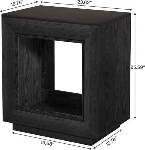 Miniatura 2 de Tribesigns Mesa auxiliar marrón rústica, mesa auxiliar de 24 pulgadas con estante de almacenamiento, mesita de noche estilo granja (1, negro)