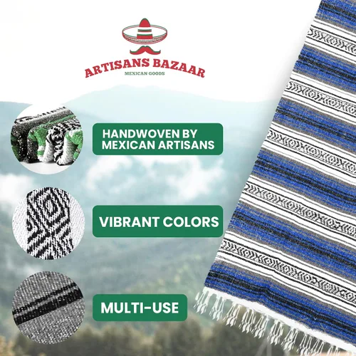 Miniatura 49 de Artisans Bazaar Poncho tradicional mexicano de Baja para hombres y mujeres, auténtico sarape de Gaban, manta de vaquero Pancho Jorongo