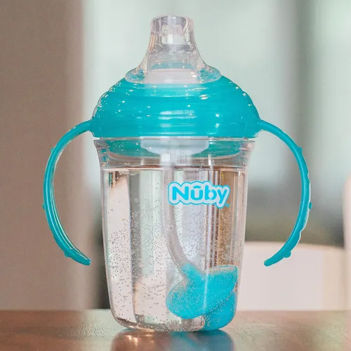 Miniatura 7 de Nuby No Spill 360 - Vaso de Tritan con agarre y popote ponderado N' Sip con cubierta higiénica, 8 onzas, vaso de entrenamiento, verde azulado