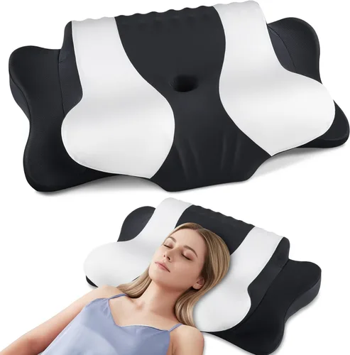 Miniatura 21 de Almohada cervical para aliviar el dolor de cuello, almohada ergonómica refrescante de espuma viscoelástica con funda de almohada de seda de hielo