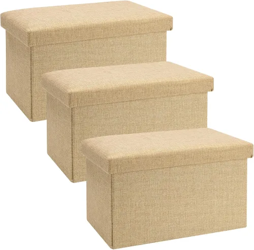Miniatura 8 de HOZEON 3 Pack 15.7 x 9.8 x 9.11 Inches Folding Storage Ottoman, Blue Rectangle Footrest Seat, Multifunctional Foot Stool for Living Room, Office