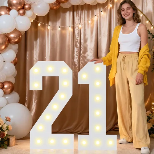 Miniatura 8 de Pooqla Letras y Números Decorativos con Luces LED, Letras y Números de Neón de Plástico Blanco para Decoración de Fiestas, Bodas, Funciona