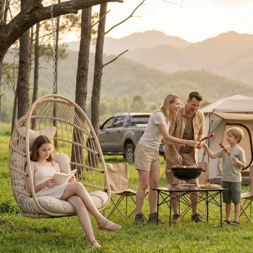Miniatura 3 de NICESOUL Silla de huevo sin soporte para interiores y exteriores, cómoda silla colgante de mimbre para patio con cojín, hamaca columpio de 350 Beige