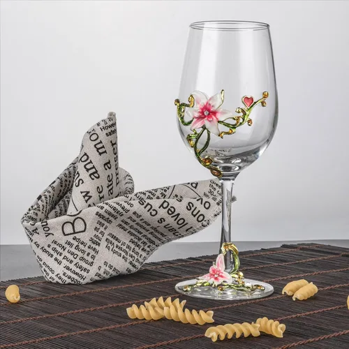 Miniatura 2 de Simcat Copa de Vino de Esmalte Pintada a Mano con Flores, Vaso Transparente Refinado, Tallo para Cabernet, Regalos
