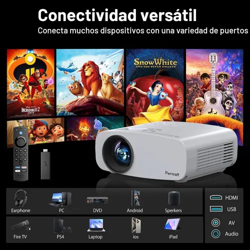 Miniatura 6 de Proyector con WiFi y Bluetooth, pericat 4K compatible con proyector nativo 1080P, proyector portátil de cine al aire libre para cine en casa, mini