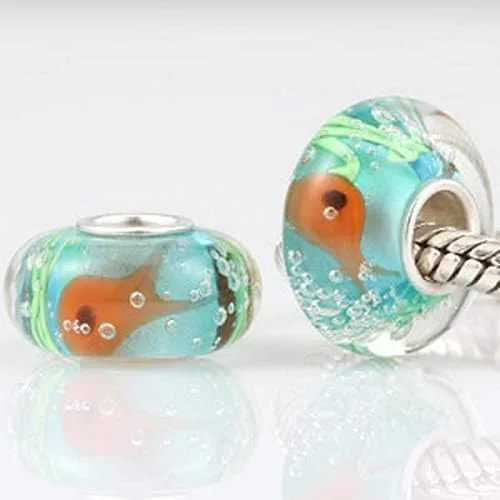 Miniatura 3 de Abalorios de cristal de Murano auténticos dijes de plata de ley 925 con núcleo de flor roja, corazón rosa, cuentas de vidrio blancas y amarillas