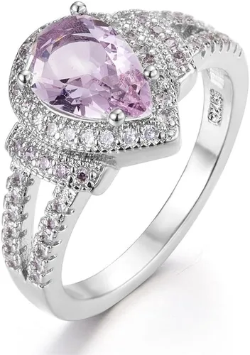 Anillo de plata de ley 925 brillante con forma de gota de agua, circonita cúbica, anillo de diamante de corazón rosa para mujer, joyería de