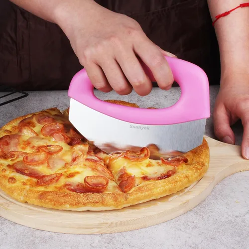 Miniatura 6 de Suanyok Cortador de pizza premium con rueda y picador de alimentos - Cuchillo de pizza multifunción con cuchilla superafilada de acero inoxidable