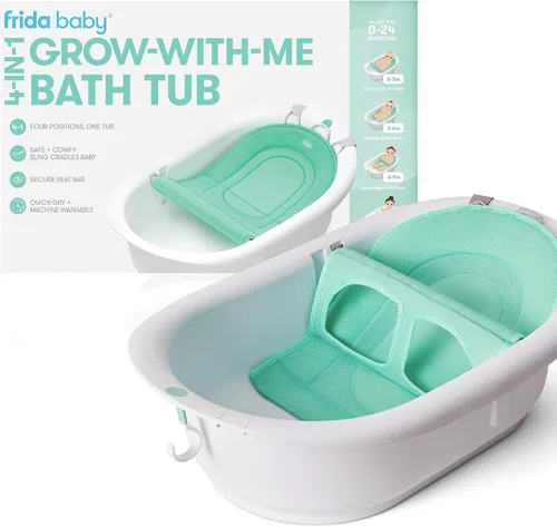 Frida Baby Bañera de bebé 4 en 1 Grow-with-Me, bañera para recién nacidos a niños pequeños con asiento de baño extraíble y respaldo para soporte de