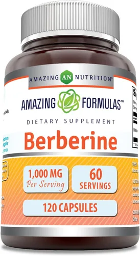 Amazing Formulas Berberina 1000mg por porción 120 Cápsulas Suplemento | Sin OMG | Sin gluten | Fabricado en EE. UU