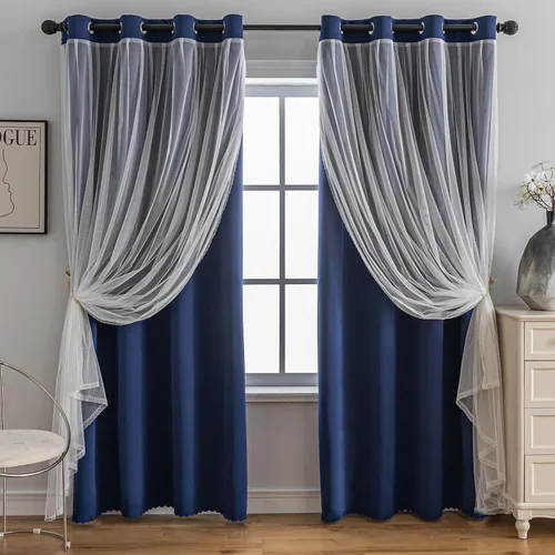 Miniatura 19 de Anytime Cortinas opacas y transparentes para ventana, par de paneles de cortinas lisas con ojales en la parte superior, 35 pulgadas de ancho x 63