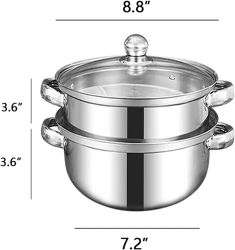 Miniatura 2 de Olla de vapor para cocinar olla de vapor de 3.0 cuartos de galón con tapa, utensilios de cocina multiusos de acero inoxidable de 2 niveles con asa