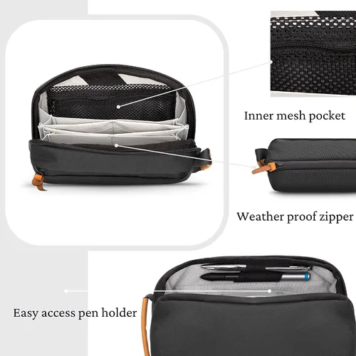Miniatura 7 de Organizador de Bolso Tecnológico - Bolsa Organizadora Pequeña para Electrónica de Viaje - Estuche de Viaje Premium con Acentos de Cuero - Bolsillo