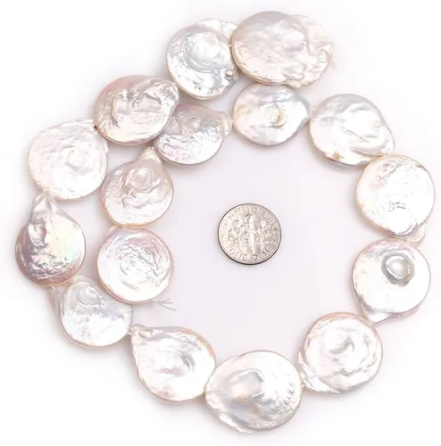 Cuentas de perlas cultivadas de agua dulce para hacer joyas, piedras preciosas naturales de 0.906 x 1.024 in, moneda blanca grande grande de 15