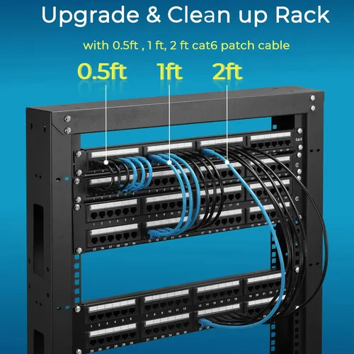 Miniatura 5 de Rapink Patch Cables Cat6 - Cable de conexión Ethernet Cat6 de 1 pie (paquete de 24), 10G, cable de conexión Cat 6 para panel de conexiones a Negro