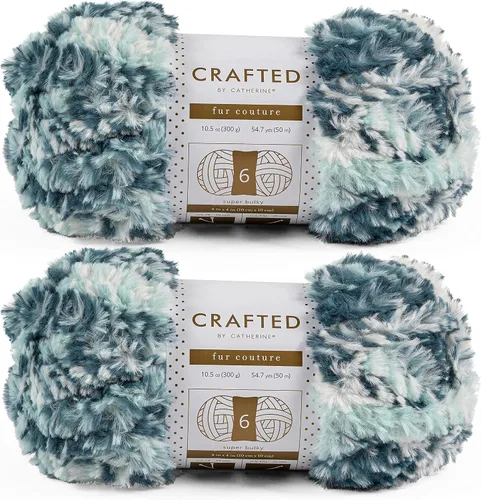 Crafted By Catherine Ovillo de piel sintética para alta costura – Paquete de 2 (54 yardas cada madeja), Aqua Couture, calibre 6 súper voluminoso