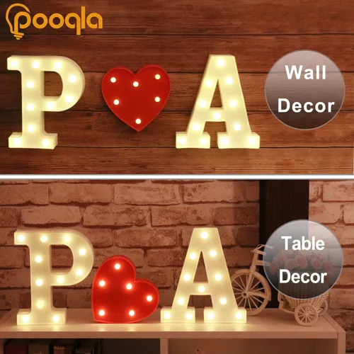 Miniatura 5 de Pooqla - Anuncio de letras del alfabeto con luces LED para decoración de bodas, cumpleaños, fiestas, Navidad, hogar, bar