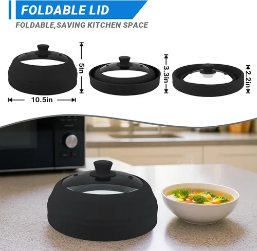 Miniatura 3 de Cubierta de vidrio para microondas, cubierta plegable de microondas de 10.5 pulgadas para vidrio de alimentos, tapa de silicona ventilada