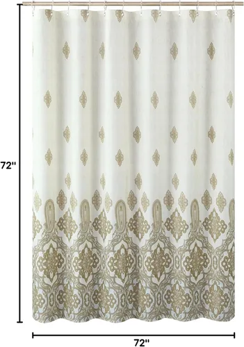 Miniatura 7 de Cortina de ducha de tela, estampado beige y tostado, cortinas de ducha con patrón de damasco bohemio de cachemira para baño, cortinas de baño Hudson