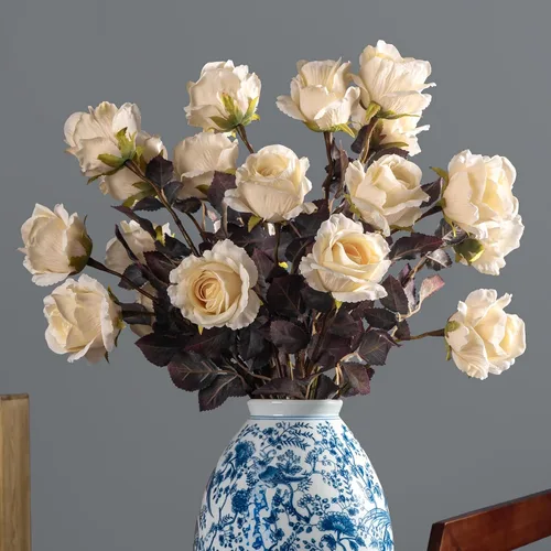 Miniatura 10 de Flores artificiales, 20 rosas artificiales de 23.2 pulgadas, rosas artificiales de tallo largo para jarrón alto, rosas de seda, otoño, adecuadas