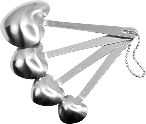 Miniatura 2 de R&M International 2631 Cucharas medidoras en forma de corazón, acero inoxidable, juego de 4 piezas
