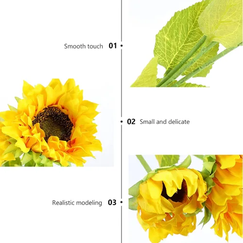 Miniatura 5 de Happyyami Paquete de 2 flores artificiales de girasoles de plástico, decoración versátil para espacios al azar