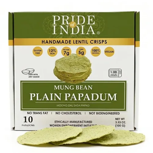 Miniatura 6 de Pride of India Paquete variado de papadum de sabores surtidos – 60 unidades, paquete de 6 (21 onzas/21.16 oz) Patatas fritas de lentejas lisas