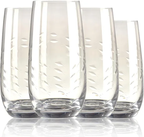 Miniatura 11 de SHOSHIN - Vasos de alta calidad cortados a mano – 17 onzas Juego de 4, vasos de cristal premium sin plomo con patrón clásico, perfectos para agua