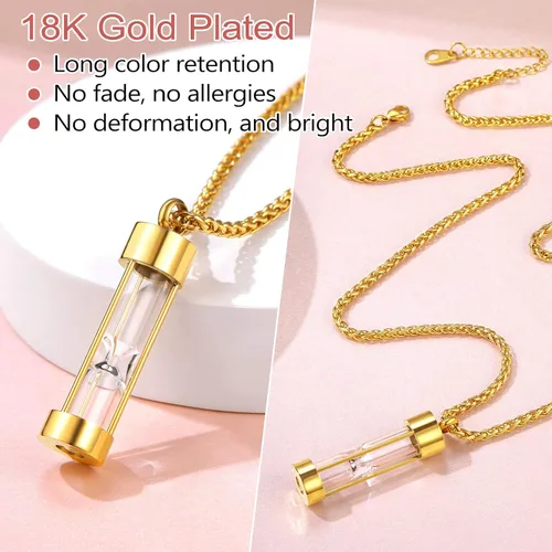 Miniatura 189 de FindChic Collares personalizados con urna para cenizas, barra vertical, gato, luna, reloj de arena, garra de perro, acero inoxidable, chapado en oro