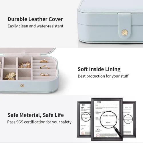 Miniatura 3 de Vlando Organizador de joyas de viaje pequeño para aretes collar anillo organizador de joyas portátil de viaje de doble capa para mujeres y niñas