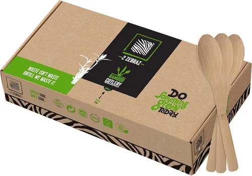 Miniatura 12 de 2ZEBRAZ - Juego de cubiertos de bambú de 100 piezas, 50 tenedores, 25 cuchillos, 25 cucharas, utensilios desechables resistentes para fiestas