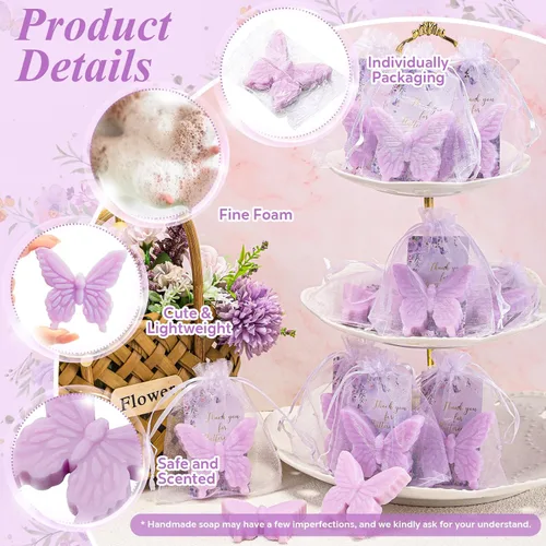 Miniatura 3 de Dunzy Juego de 50 recuerdos de fiesta de bienvenida de bebé con temática de mariposa para invitados, regalos de jabón de mariposa con tarjeta