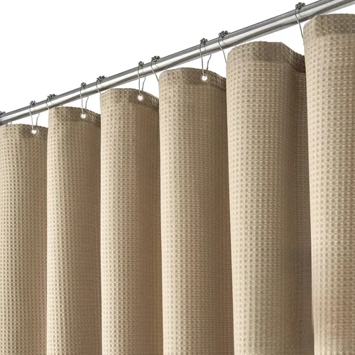 Miniatura 31 de Dynamene cortina de ducha de lino burdeos - cortinas de tela de nido de abeja texturizadas y resistentes para baño, 256GSM, juego de cortinas