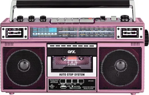 Miniatura 13 de QFX J-220BT Boombox MP3 Conversión de radio a casete con radio de 4 bandas (AM, FM, SW1, SW2) con Bluetooth, batería recargable, altavoces duales