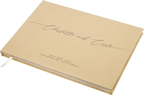 Miniatura 9 de MUUJEE Libro de visitas personalizado con brillo bronce - Libro de invitados moderno personalizado de alta calidad para recepción de boda, fiesta