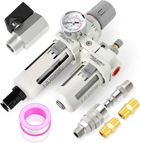 Miniatura 8 de MEANLIN Filtro de humedad para compresor de aire, filtro de línea de aire de drenaje automático AC4010-04D, entrada NPT de 1/2 pulgada con calibre