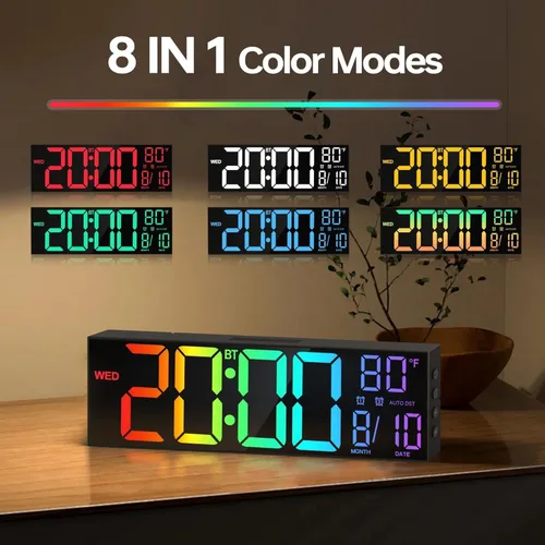 Miniatura 5 de JALL Reloj de pared digital grande de 16.2 pulgadas con segundos, sincronización Bluetooth, alarma LED grande, color RGB, temperatura DST para aula