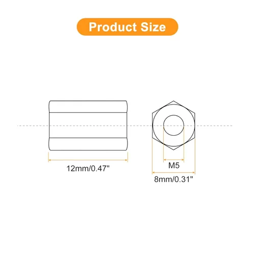Miniatura 2 de uxcell 10 tuercas de acoplamiento M5x8x12mm - Acoplador de varilla roscada hexagonal de acero al carbono galvanizado para muebles, electrónico
