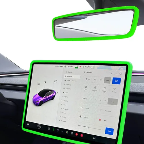Miniatura 19 de 2 piezas marcos protectores de silicona para pantalla y espejo retrovisor para Tesla Model 3 2017-2023 y Model Y 2019-Feb.2025. (Blanco)