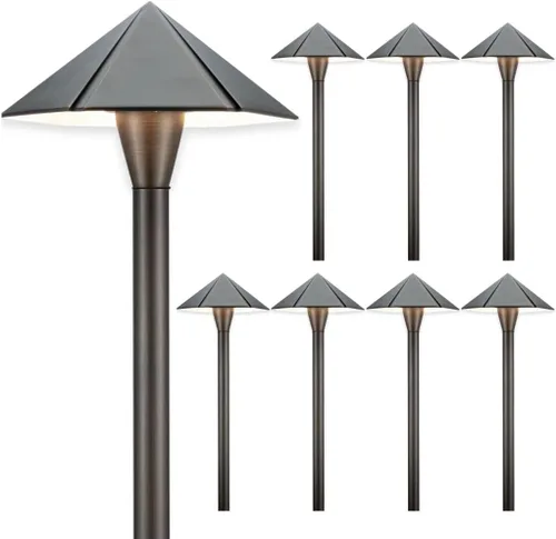 Miniatura 25 de Gardenreet Luces de camino de bajo voltaje de latón, luces LED de camino de paisaje, luces de patio al aire libre impermeables IP65, 12 V con cable