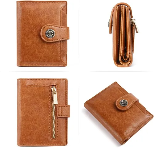 Miniatura 6 de CLUCI Cartera RFID triple pequeña para mujer, 1 Cera de aceite marrón