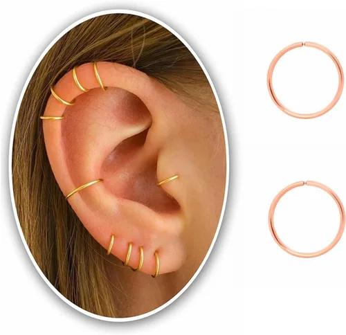 Miniatura 12 de Small Thin Hoop Earrings for Women,Tiny Huggie Hoop Rings for Cartilage,Helix,Targus,Conch,Nose,22g/24g/20g,14K Gold Filled/Sterling Silver/Rose