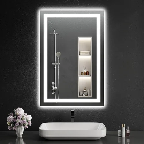 Espejo de baño LED de 24 x 36 pulgadas con luces, regulable, antiniebla, espejo de tocador de baño iluminado para pared, retroiluminado + luz