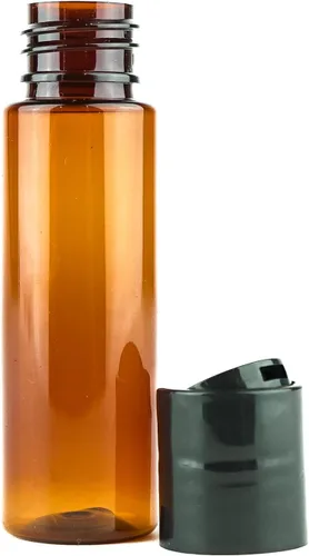 Miniatura 2 de Botellas de plástico ámbar (paquete de 12) – Botella de plástico ámbar de 1 onza con tapas de rosca; se utiliza como champú reutilizable, loción