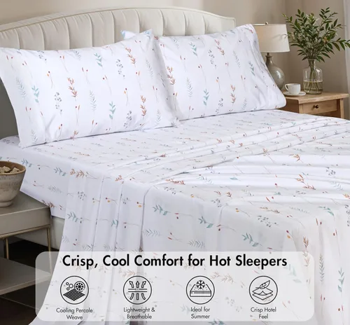 Miniatura 2 de ZOYER Sábanas de percal 100 % algodón tamaño King, refrescantes y transpirables para personas que duermen con calor, ropa de cama crujiente