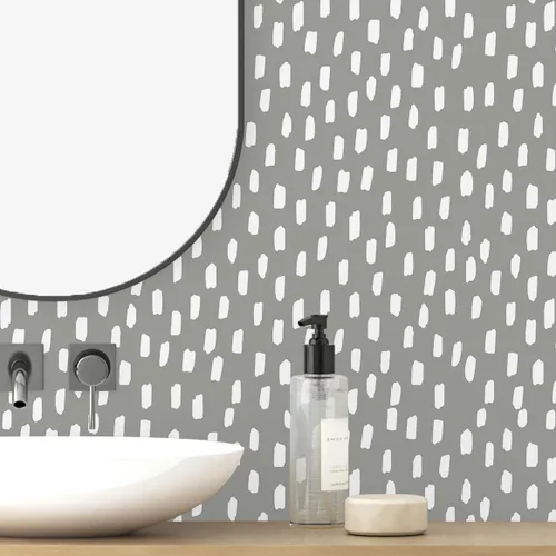 Miniatura 9 de HAOKHOME Papel tapiz para despegar y pegar, diseño de puntos modernos y bohemios, extraíble, para baño, color caramelo/blanco, papel de contacto