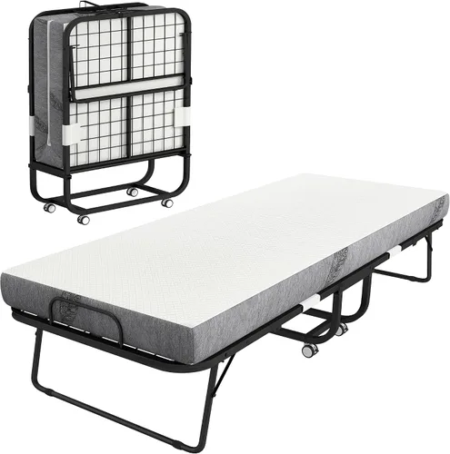 Miniatura 10 de HOMCOM Cama plegable con colchón para adultos, tamaño individual largo, cama plegable portátil con colchón de espuma de 4 pulgadas y marco de acero